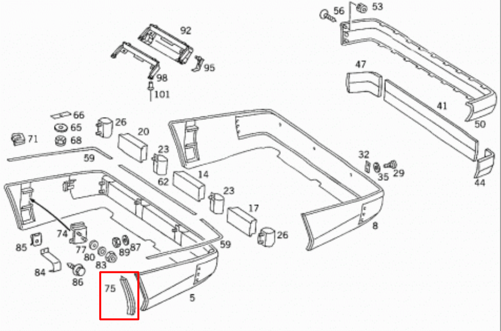 Mercedes-Benz W124 E500 Bumper Inserts, Joint Cover & Mud Flaps — view 5