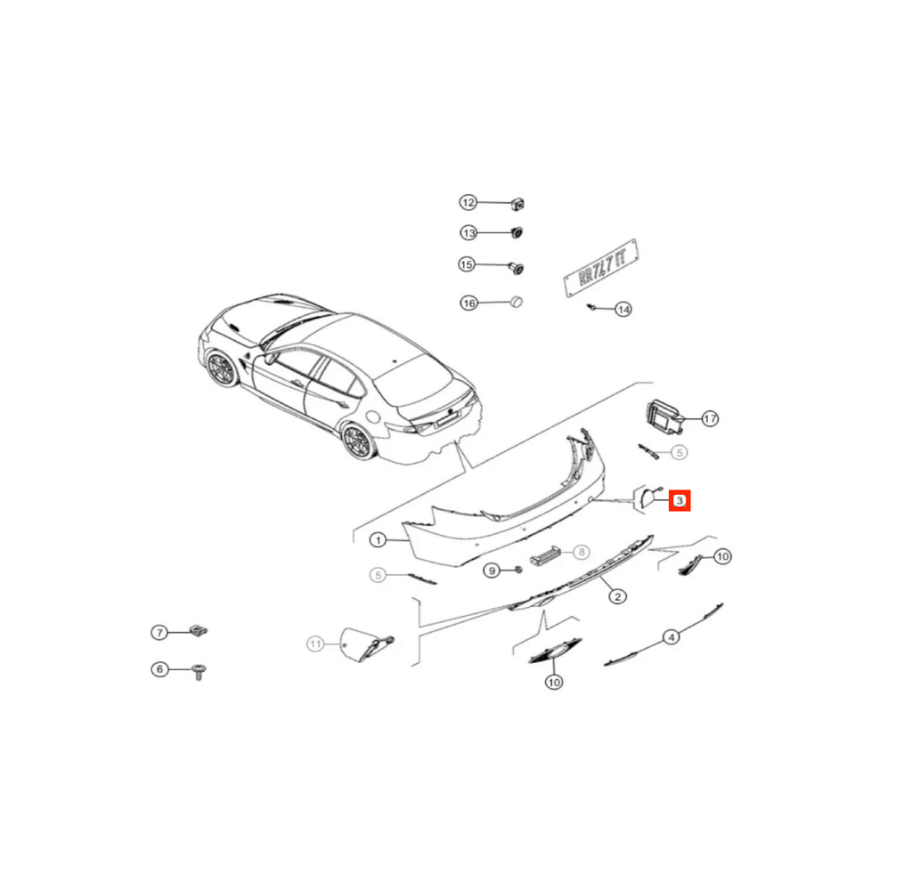 Alfa Romeo Giulia Rear Bumper Tow Hook Cover Cap Primed (156119530) — view 5