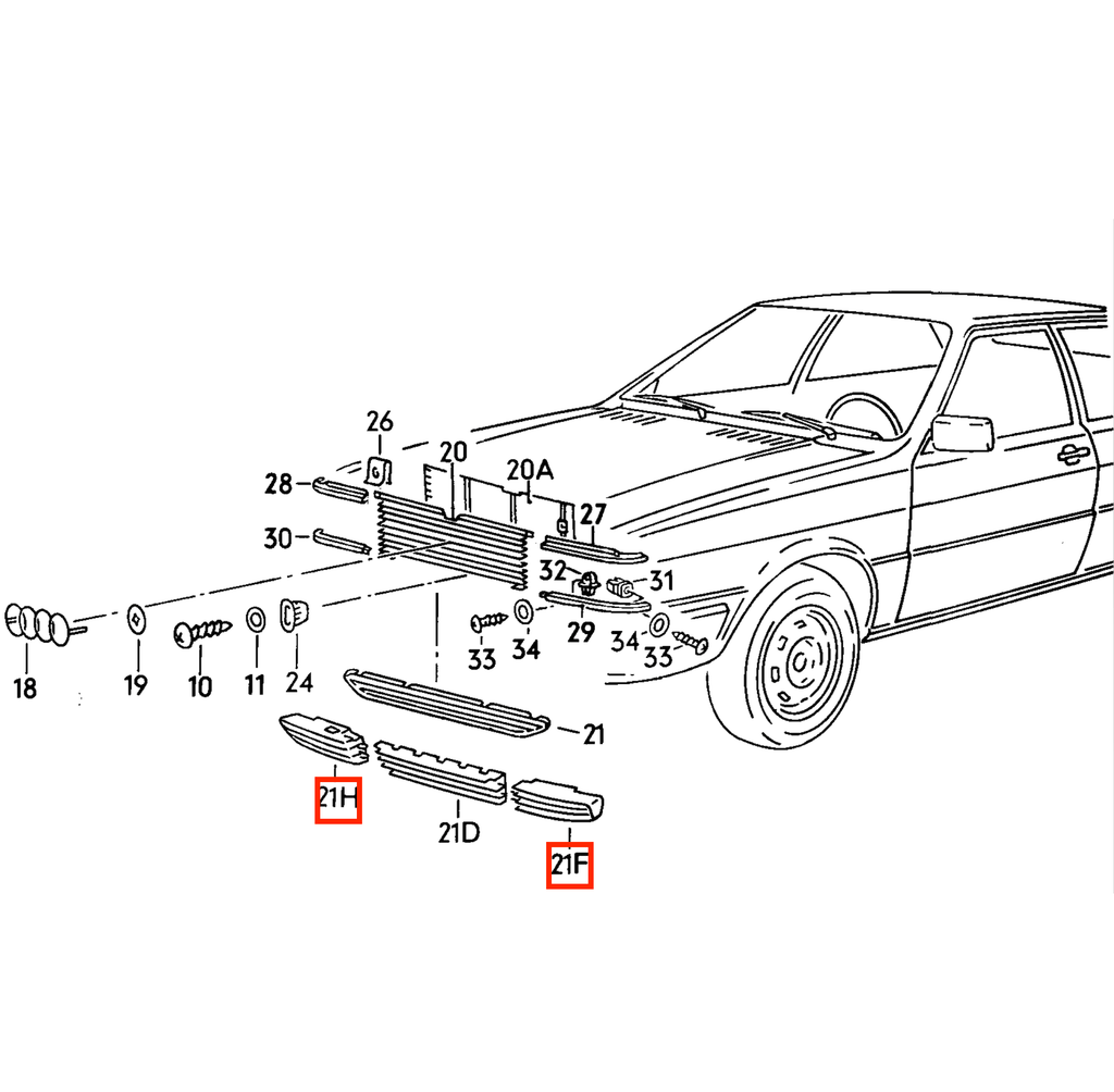Audi 80 90 400 B2 Coupe Quattro Typ 81 / 85 Front Bumper Grille Tow Hook Cover Trim Black — view 6