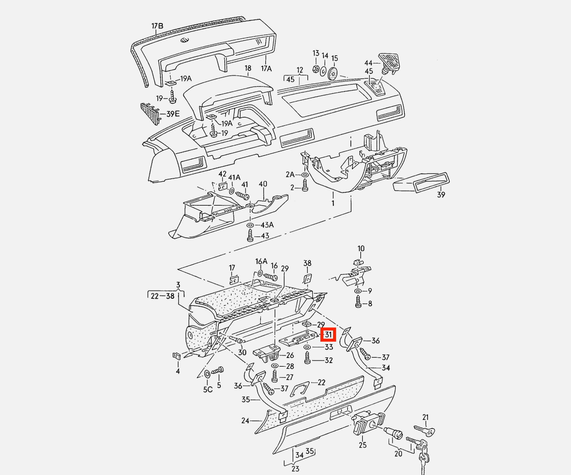 Audi 80 90 4000 Coupe B2 Glove Box Lower Hinge Bracket Set of 2 LHD or RHD Black — view 4