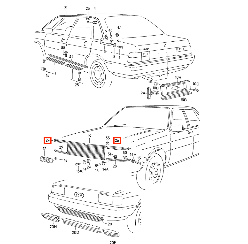 Audi 80 90 4000 Coupe B2 Headlight Upper Trim Black Left or Right — view 4