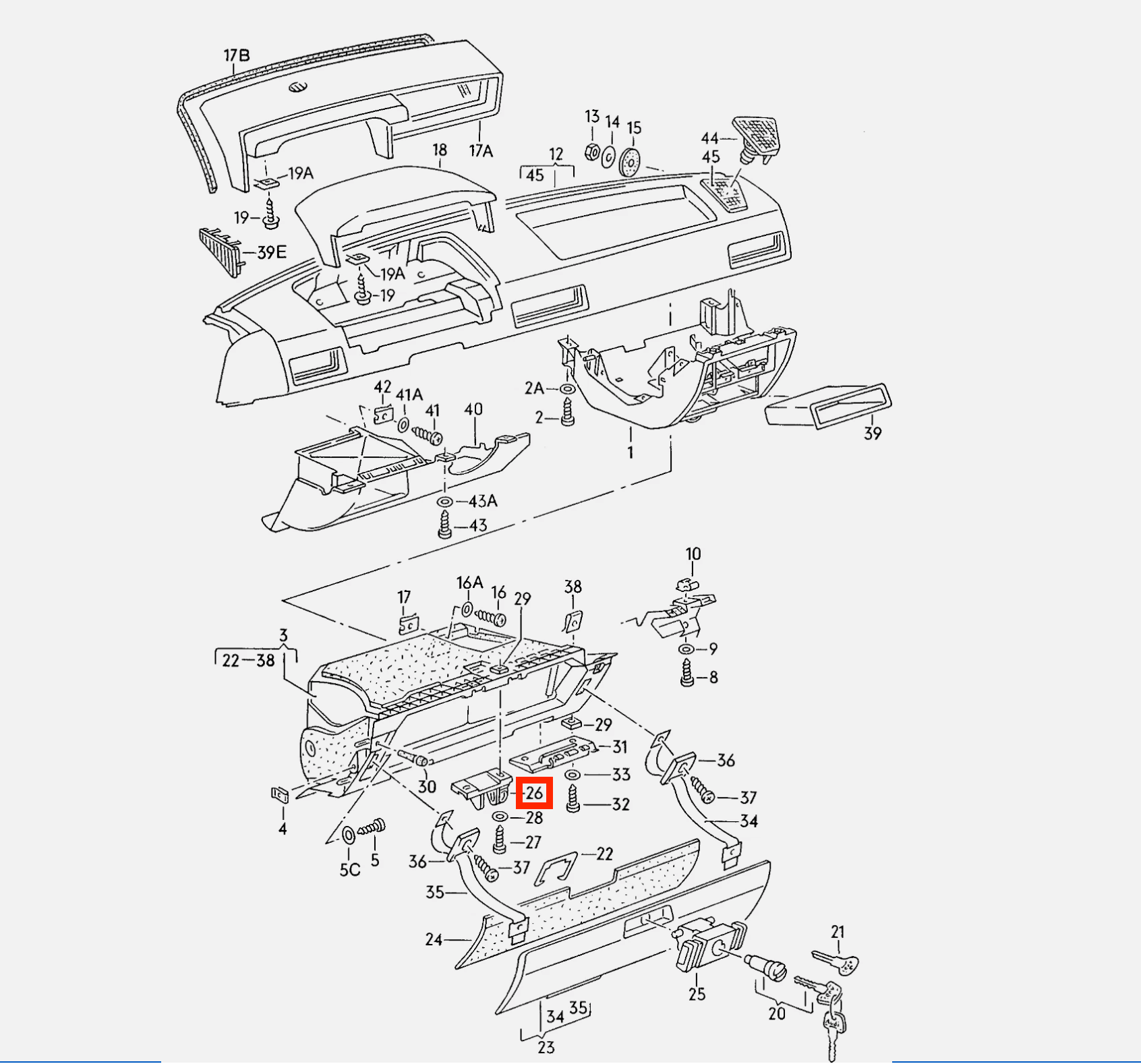 Audi 80 90 4000 Quattro B2 Glove Box Top Lock Black (811857133D) — view 5