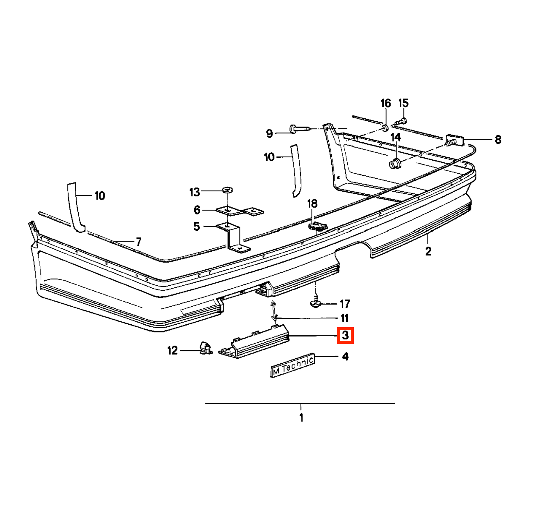 BMW E24 Rear M-technic Bumper Trim Primed (51121935580) — view 5
