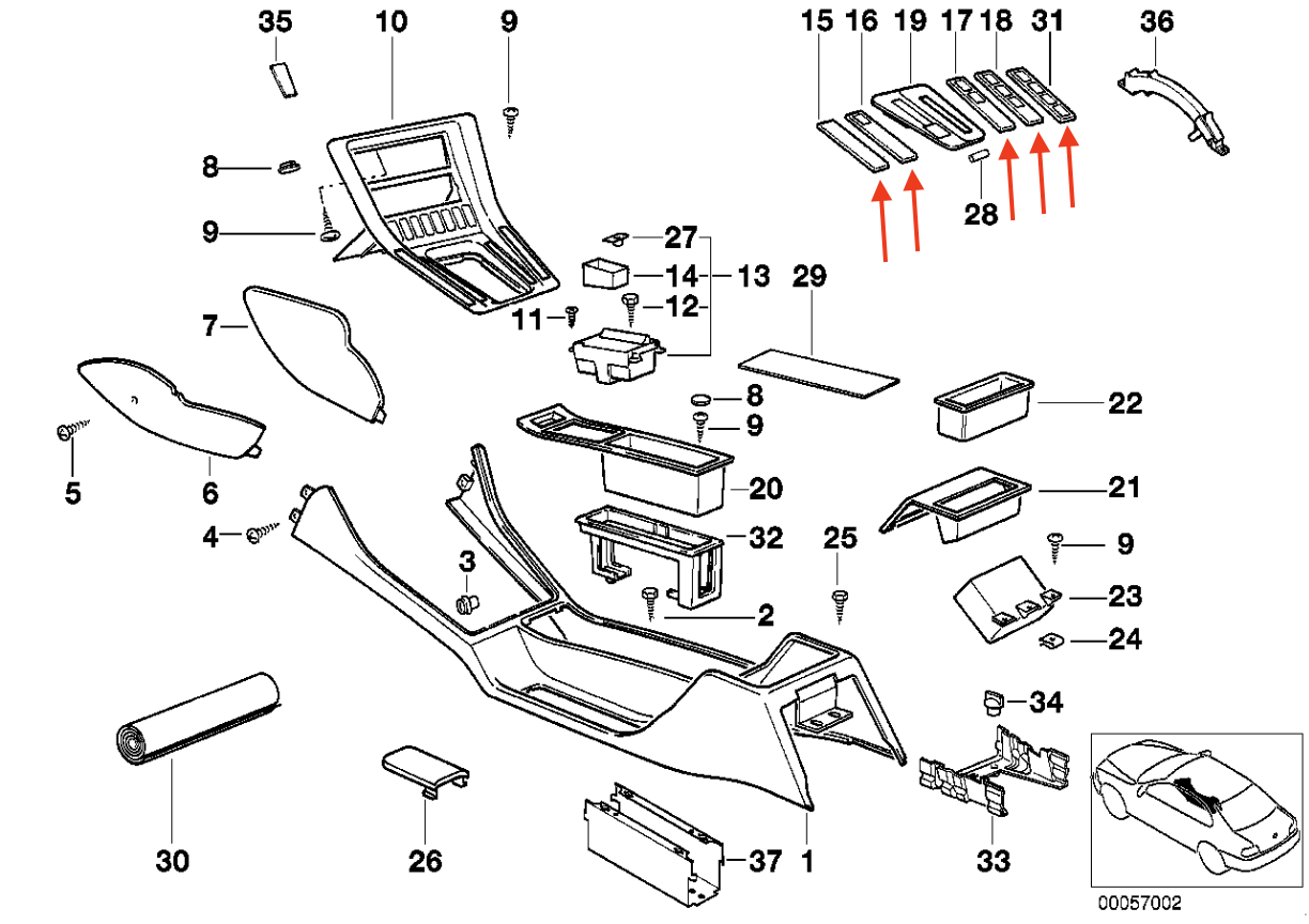 BMW E31 840Ci 840i 850Ci 850CSi Left Bezel Center Console Cover 5 Version — view 2