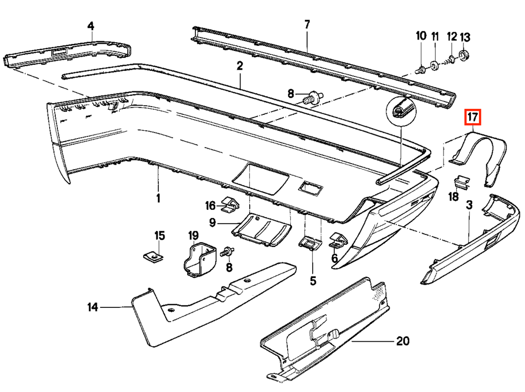 BMW E34 Rear Bumper Exhaust Trim Black (51121973387) — view 5