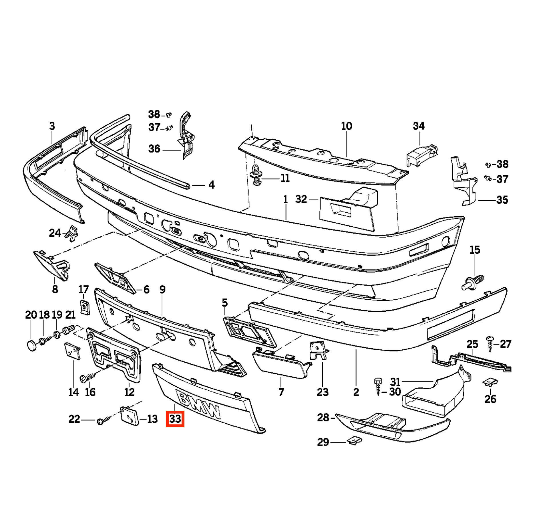 BMW E34 Usa Front Bumper License Plate Delete Trim Black or Primed (51111978089) — view 7
