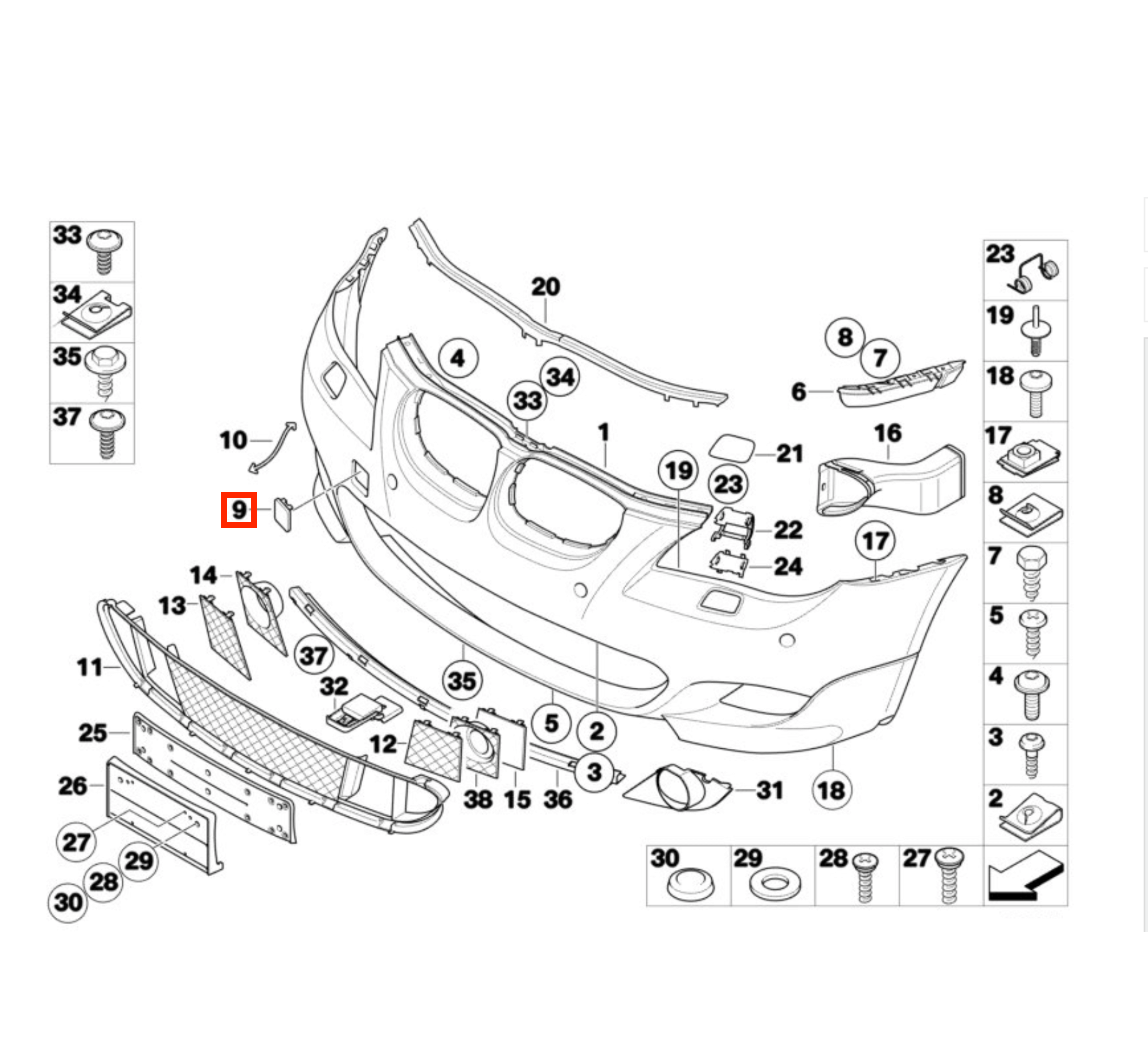 BMW E60 M-sport Front Bumper Tow Hook Cover Cap Primed (51117896585 / 51117897210) — view 5