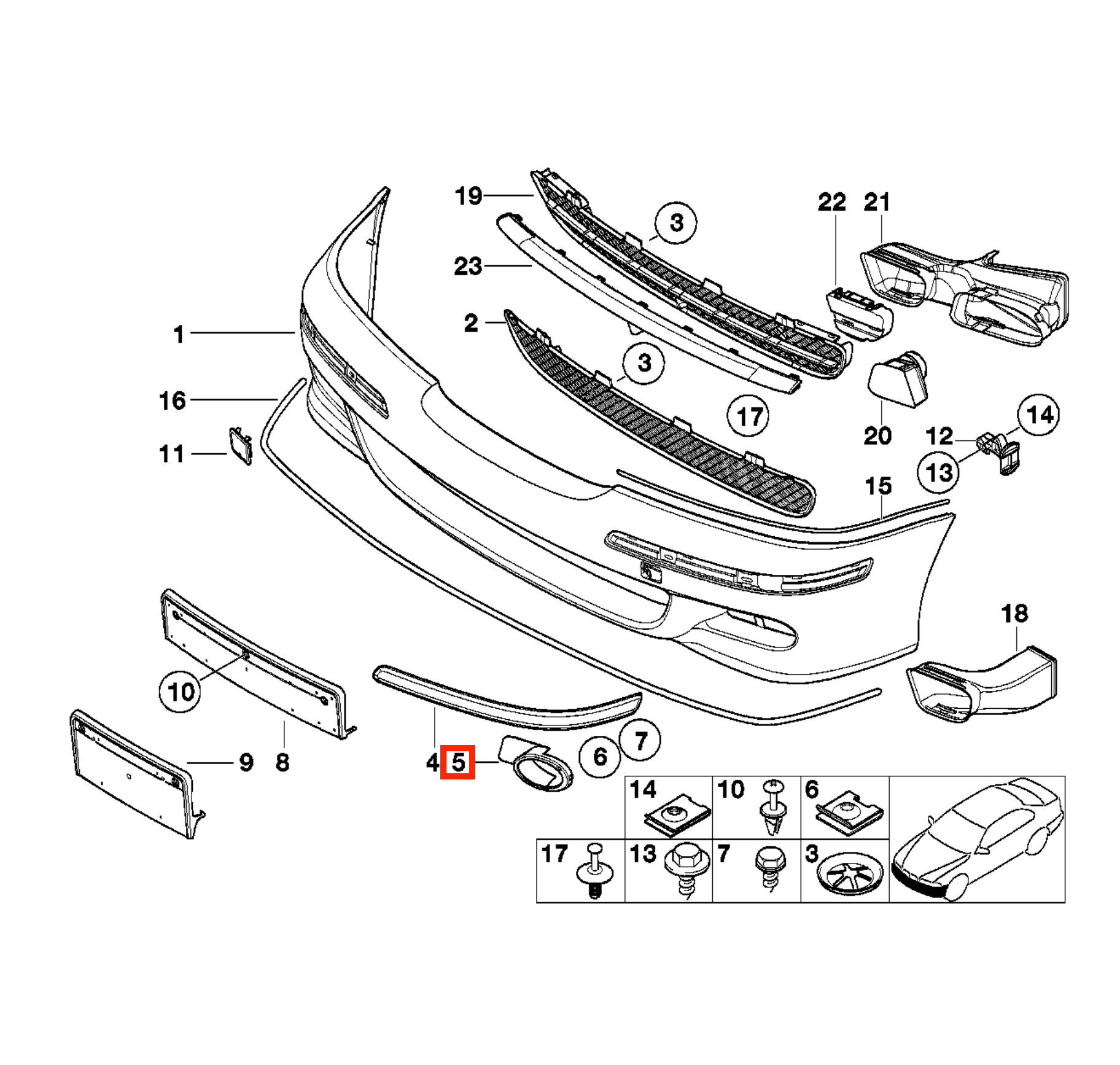 BMW E39 M5 Front Bumper Fog Light Cover Black Left or Right (51117891421 / 51112496284) — view 6