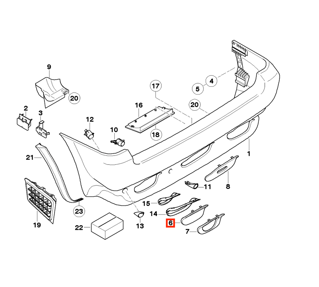 BMW E53 X5 Rear Bumper Exhaust Side Cover Black Left or Right — view 4