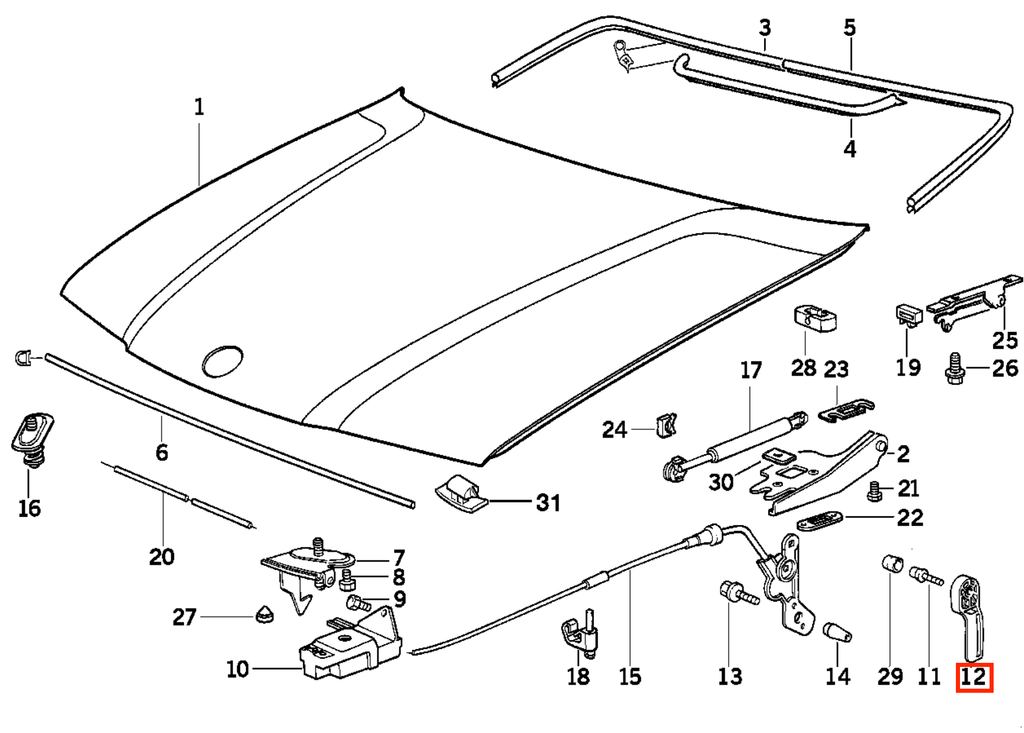 BMW E32 E34 E36 Z1 Z3 Hood Lock Release Handle with Cap Black (51231928469) — view 6