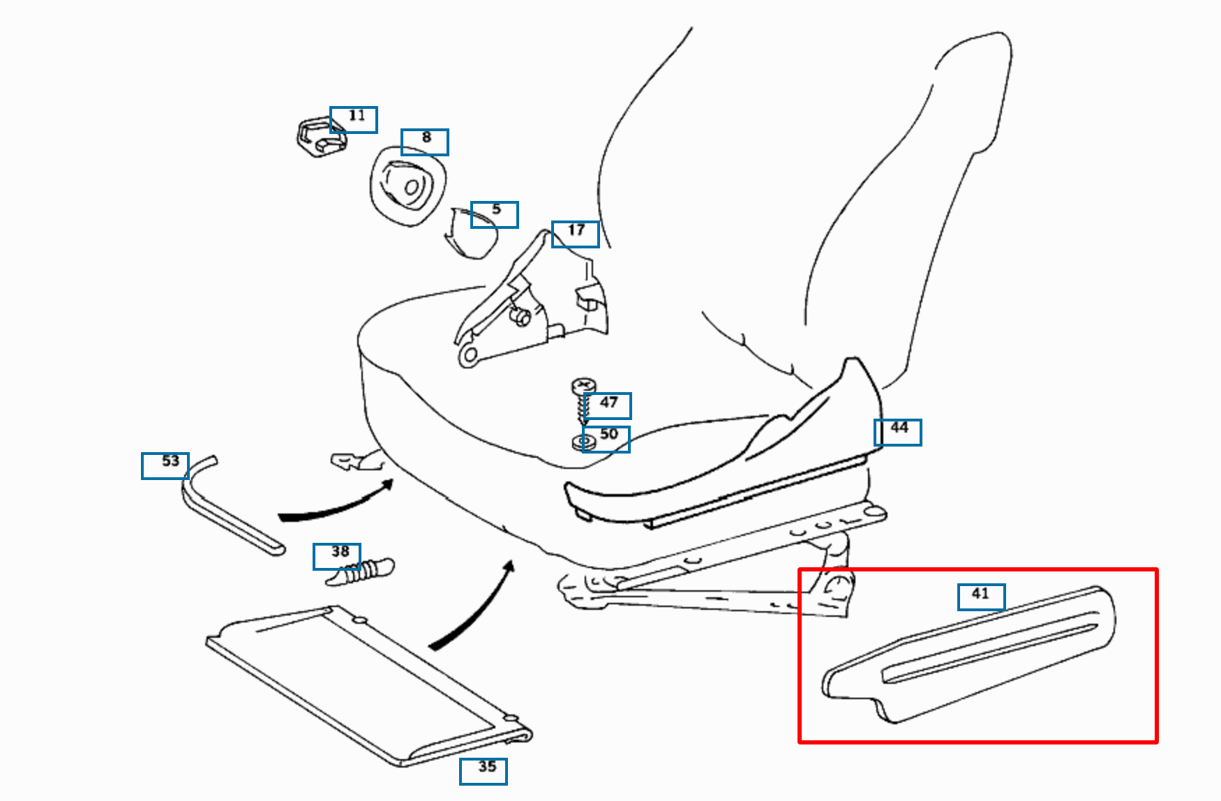 Mercedes-Benz C126 Seat Hinge Side Lower Trim (Right or Left) (w126 SE, SEL, SEC) - 1269190720, 1269190820 — view 6