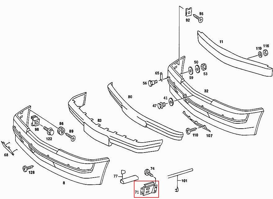 Mercedes W201 Retaining Plate Right or Left - Black (A2018850411 / A2018850311) — view 4