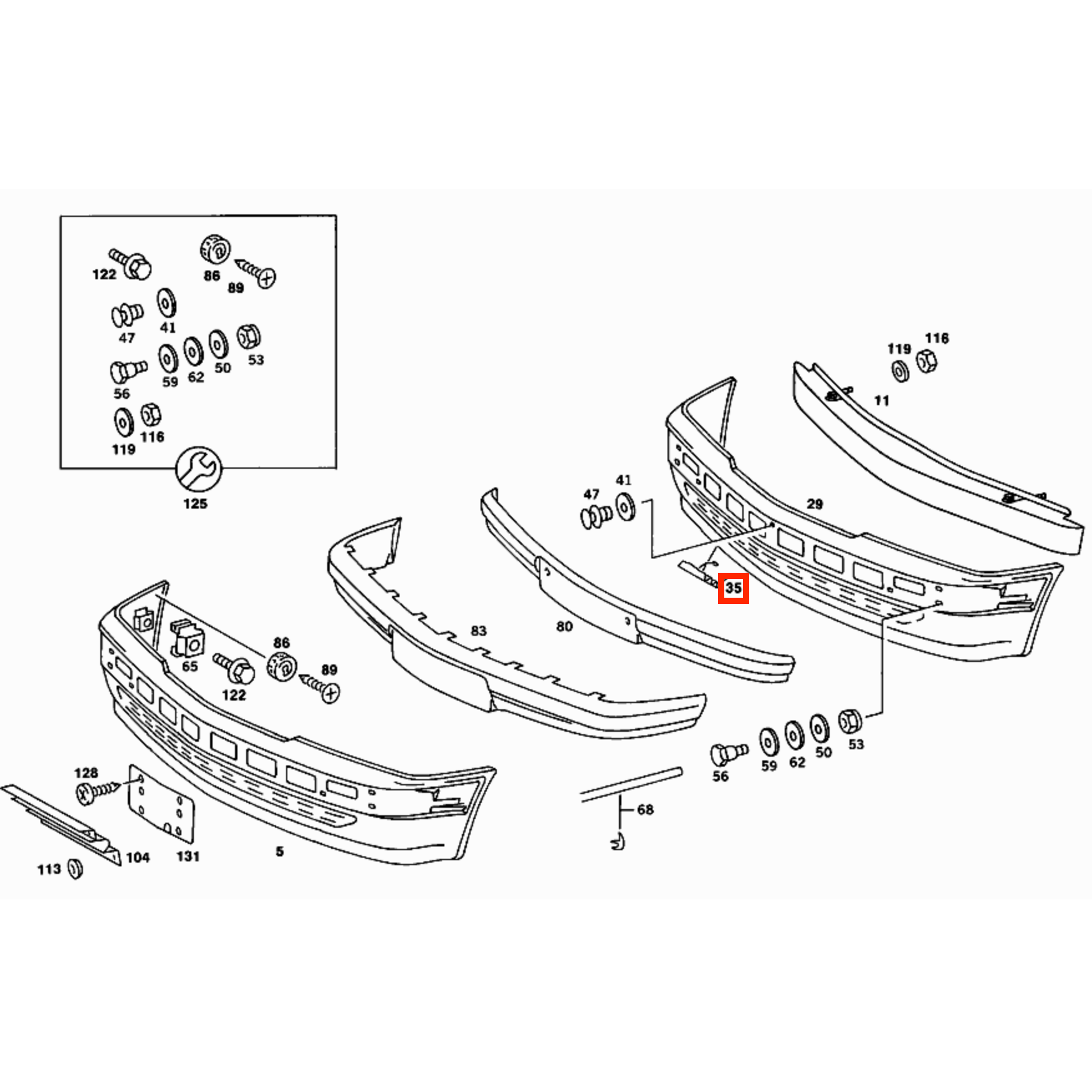 Mercedes-Benz W201 190 Usa Front Bumper Tow Hook Grille Cover Primed (A2018800905) — view 5