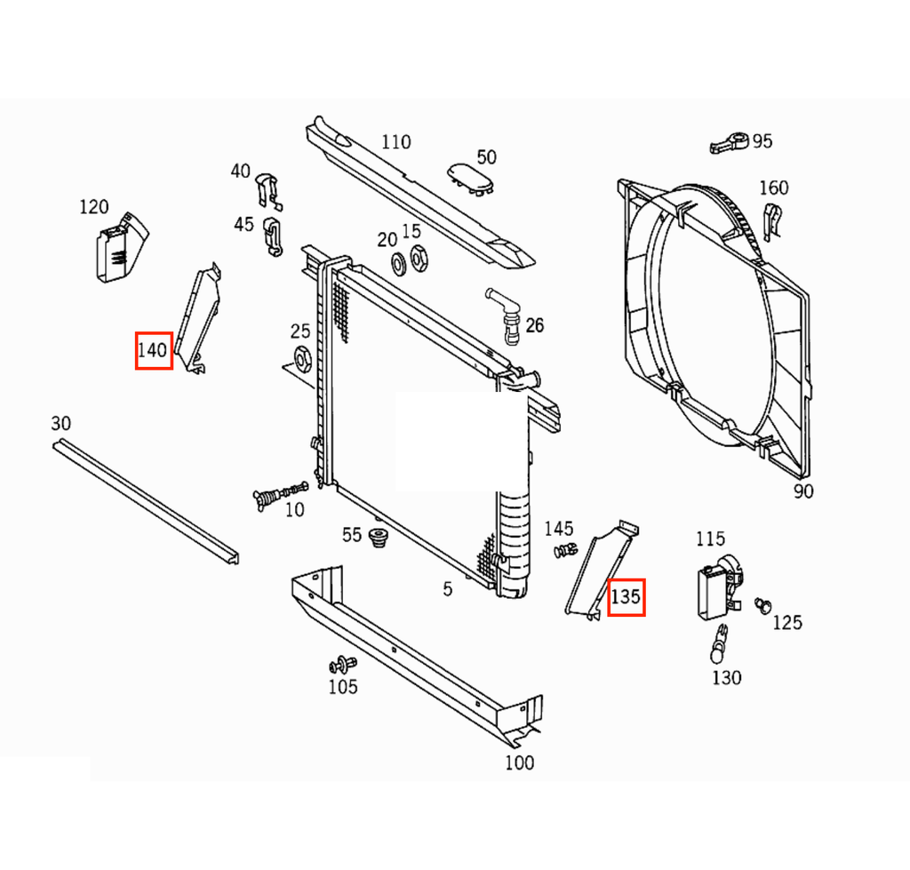 Mercedes SL R129 Radiator Fan Cover Trim Left Or Right Black A1295051288 / A1295051388 — view 5