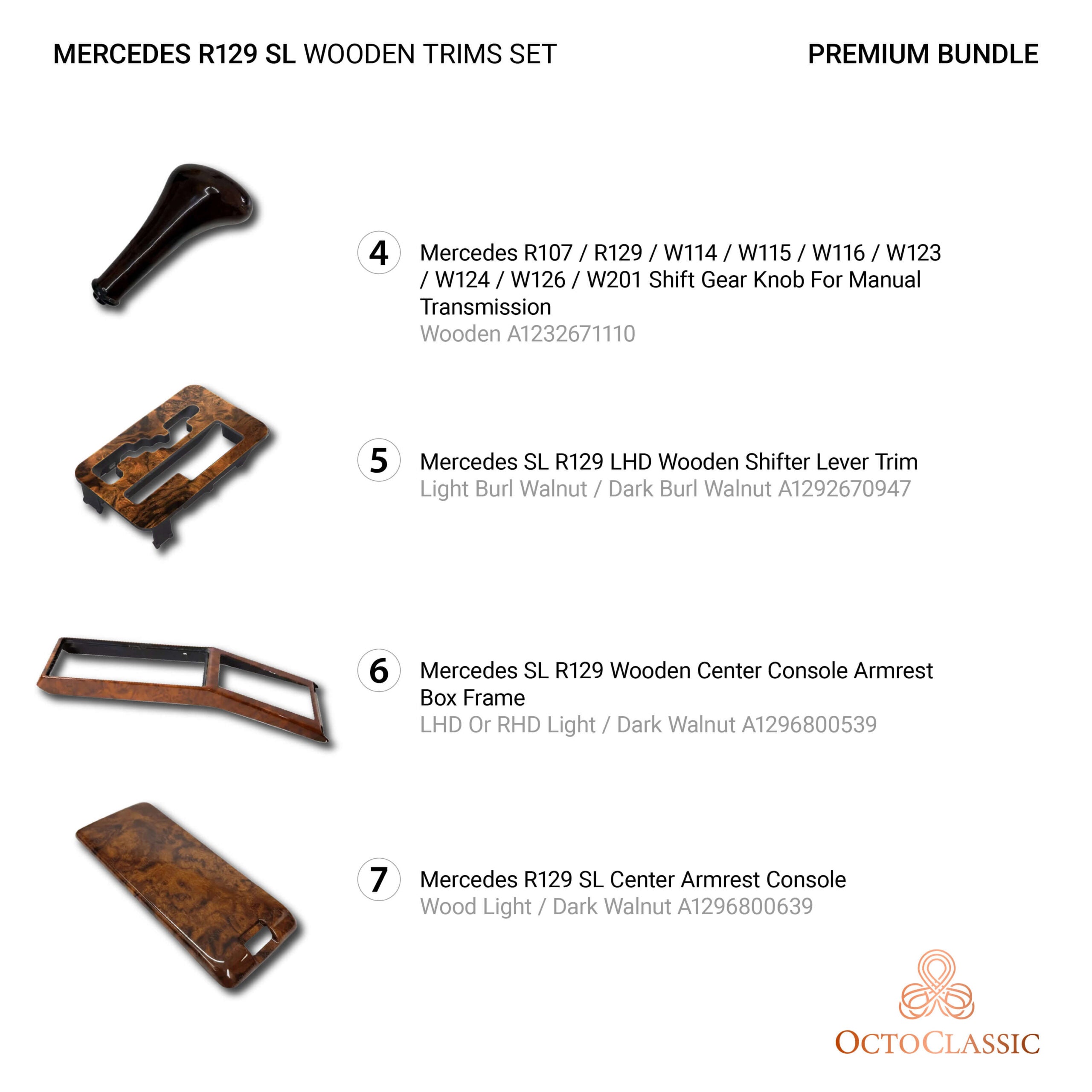 Mercedes-Benz R129 SL Pre Lift Wooden Decor Trim Premium Set 15 Elements — view 4
