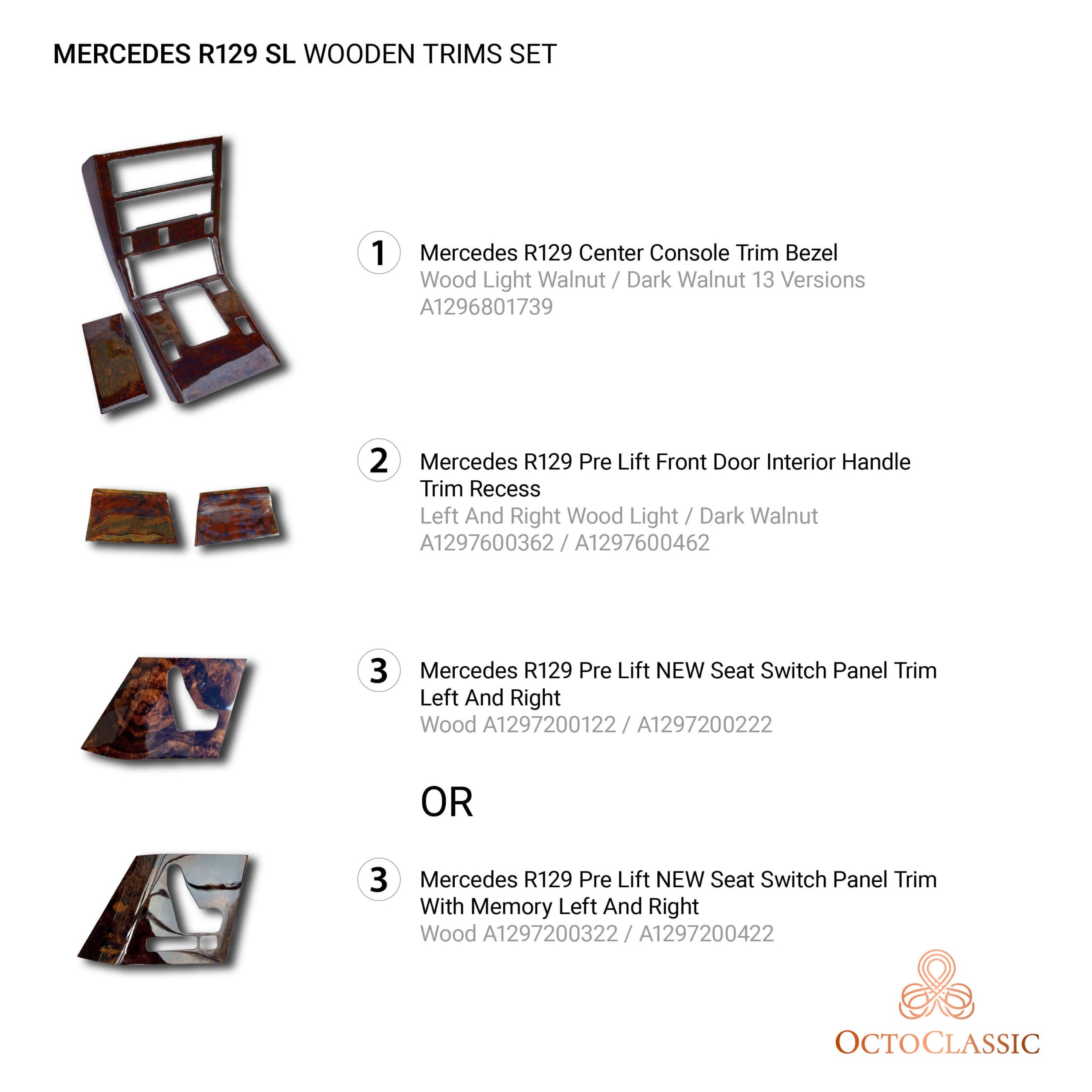 Mercedes-Benz R129 SL Pre Lift Wooden Decor Trim Standard Set 6 Elements — view 2