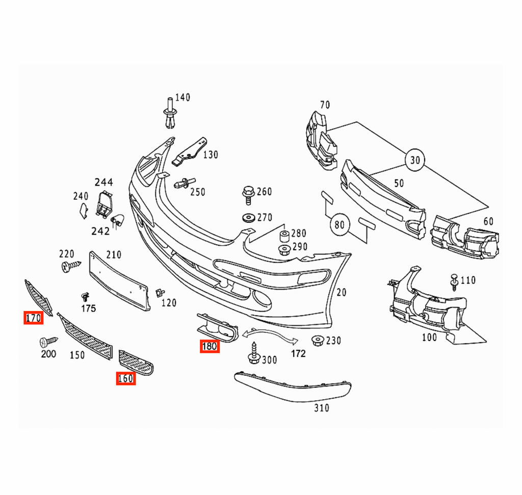 Mercedes-Benz R170 SLK Front Bumper Grille Trim Primed + + Left or Right — view 6
