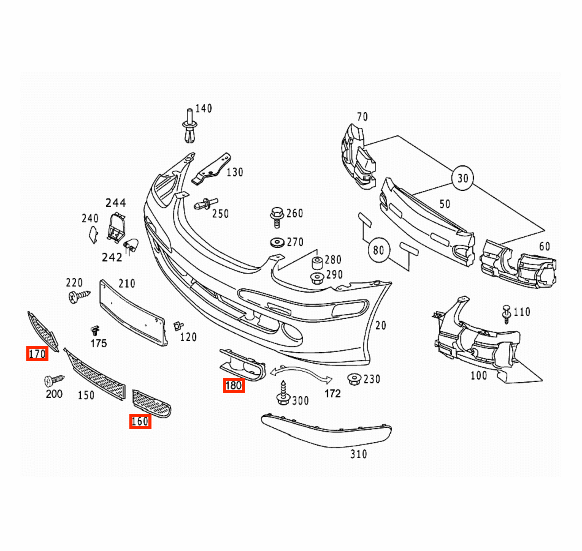 Mercedes-Benz R170 SLK Front Bumper Grille Trim Primed + + Left or Right — view 6