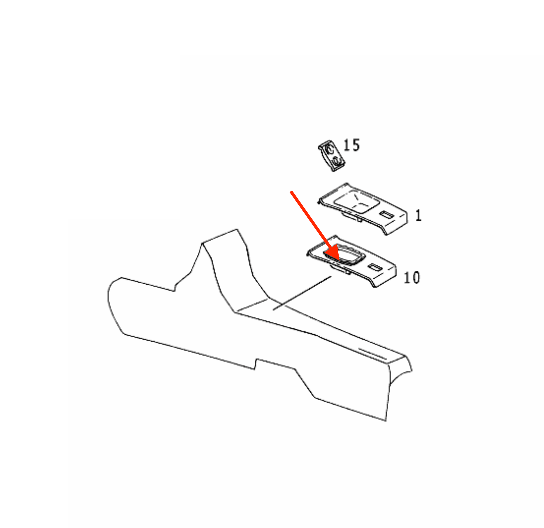 Mercedes-Benz W107 W109 W114 Shifter Panel Plastic Frame Black (A1232670197) — view 5