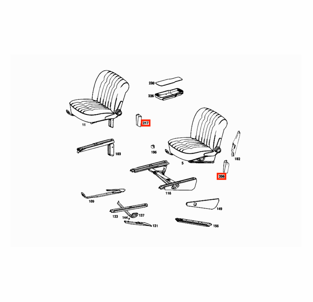 Mercedes-Benz W108 W109 W111 Outside Seat Rail Cover Black Left or Right — view 4