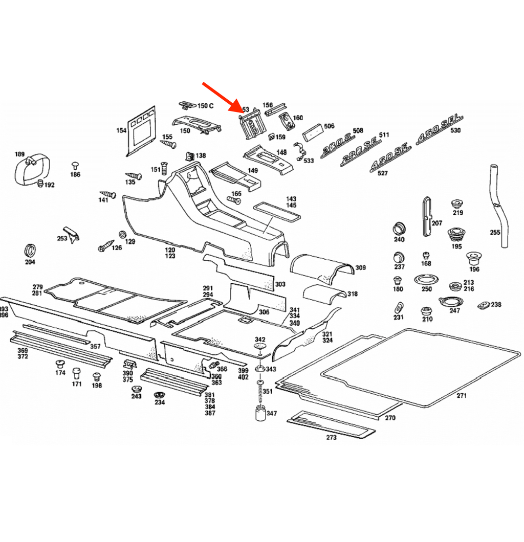 Mercedes-Benz W116 Climate Control Panel Bracket Set Black + (A1166830423 / A1166830006) — view 5