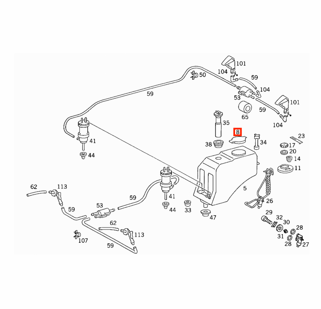 Mercedes-Benz W123 W124 W126 Windscreen Washer Reservoir Filler Cap Clear (A1238690172) — view 5