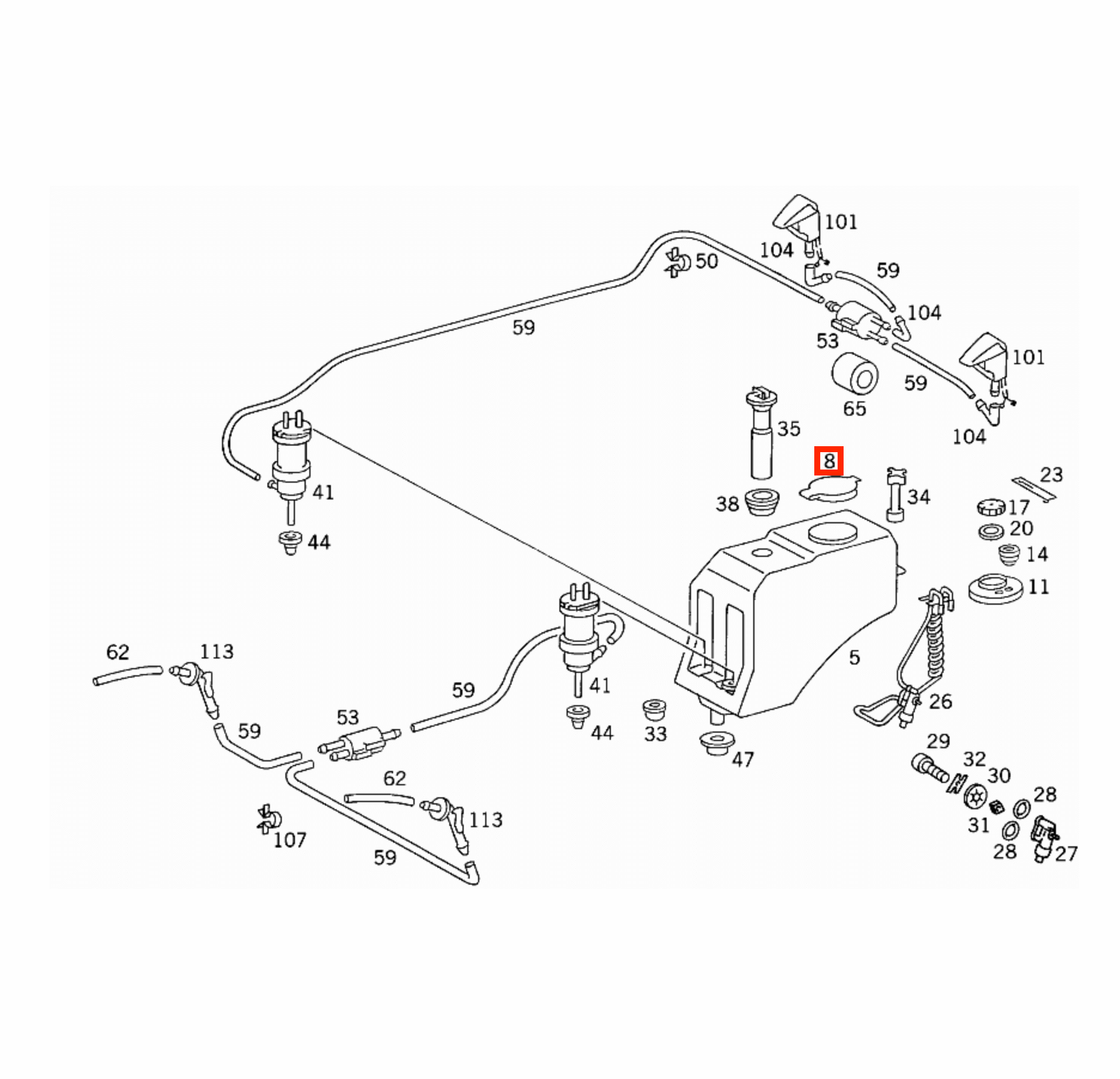 Mercedes-Benz W123 W124 W126 Windscreen Washer Reservoir Filler Cap Clear (A1238690172) — view 5