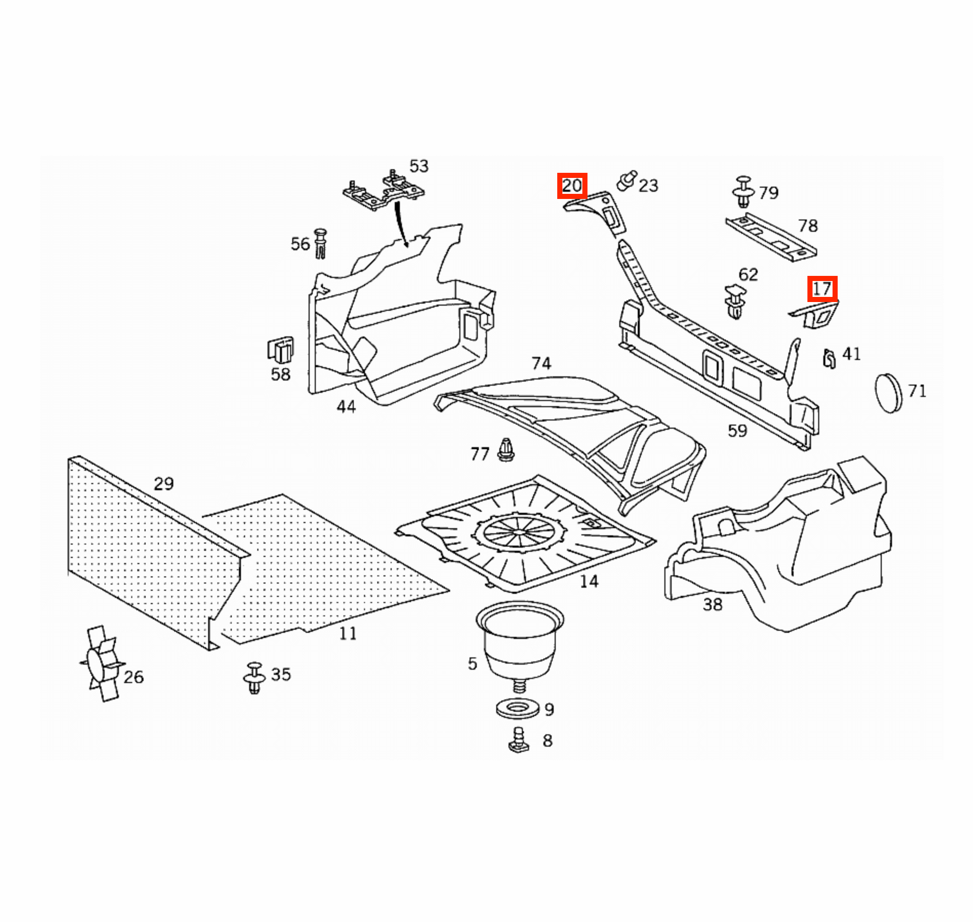 Mercedes-Benz W124 Coupe Convertible Inner Trunk Frame Cover Trim Black Left or Right — view 4