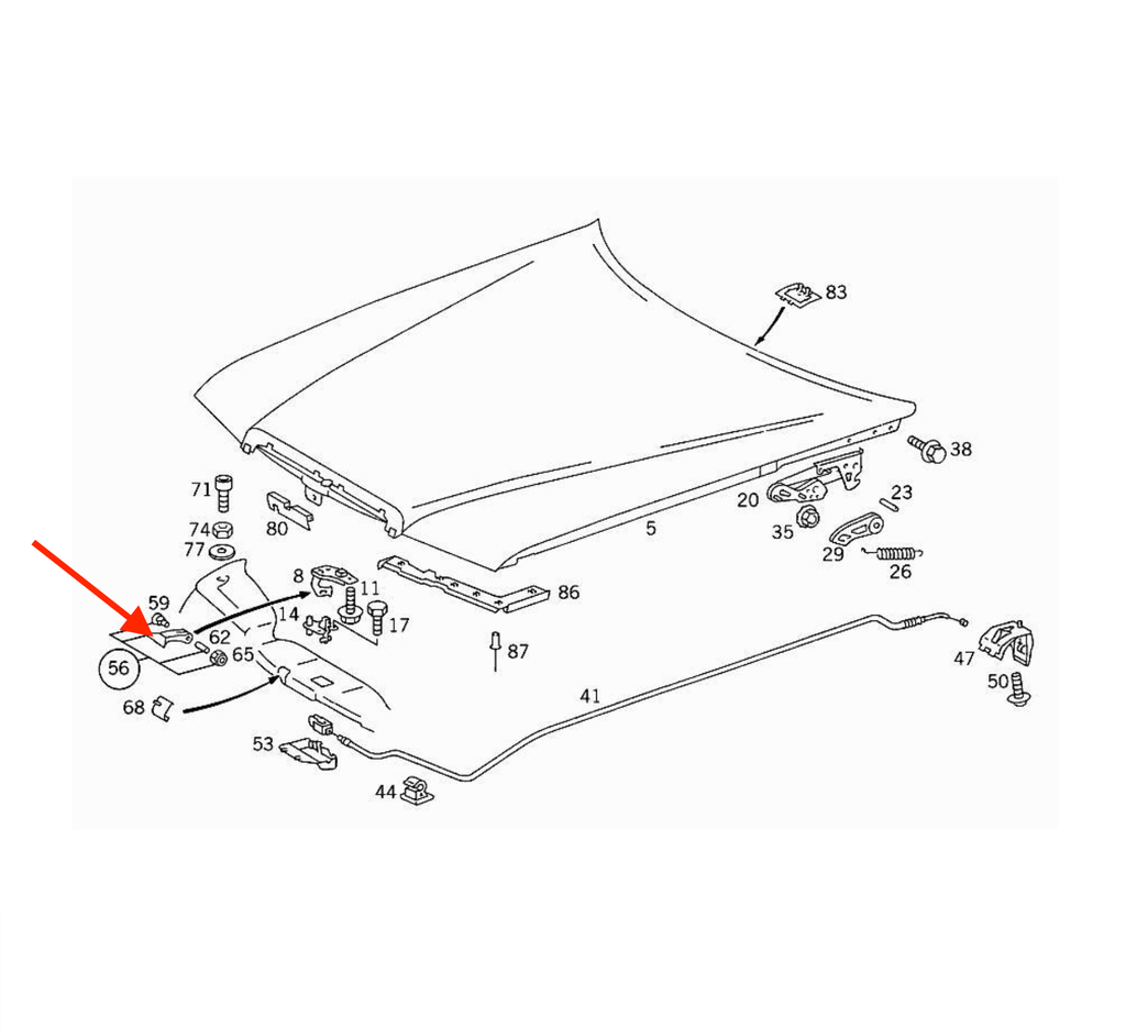 Mercedes-Benz W124 Hood Latch Mechanism Unlock Handle Black (A1248870527) — view 5