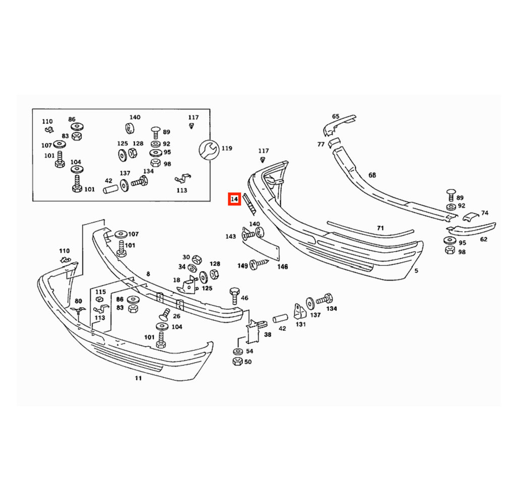 Mercedes-Benz W126 C126 Facelift Front Bumper Tow Hook Cover Cap Primed (A1268850026) — view 5