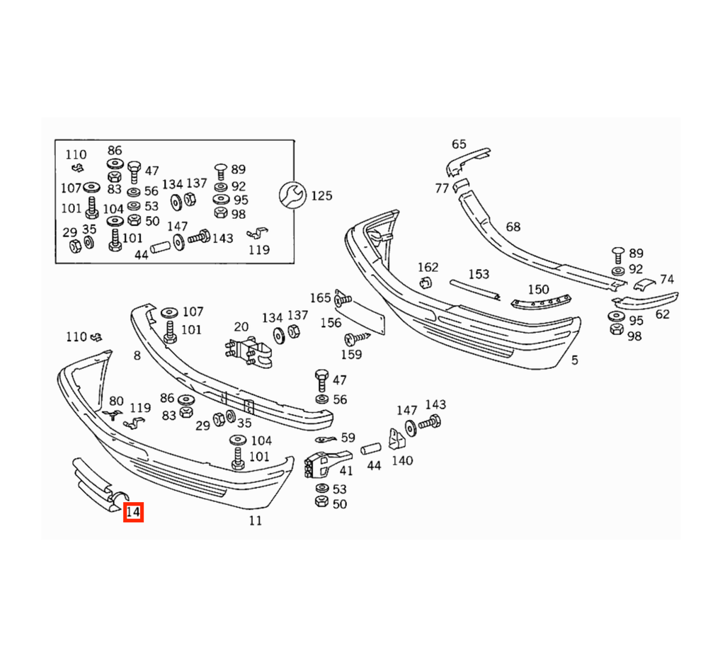 Mercedes-Benz W126 C126 Front Bumper Tow Hook Cover Grille Primed (A1268800205) — view 5
