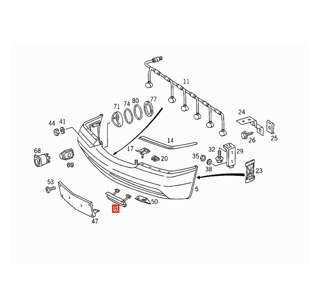 Mercedes-Benz W140 Front Bumper Tow Hook Cover Right Grille Trim Primed (A1408800605) — view 5
