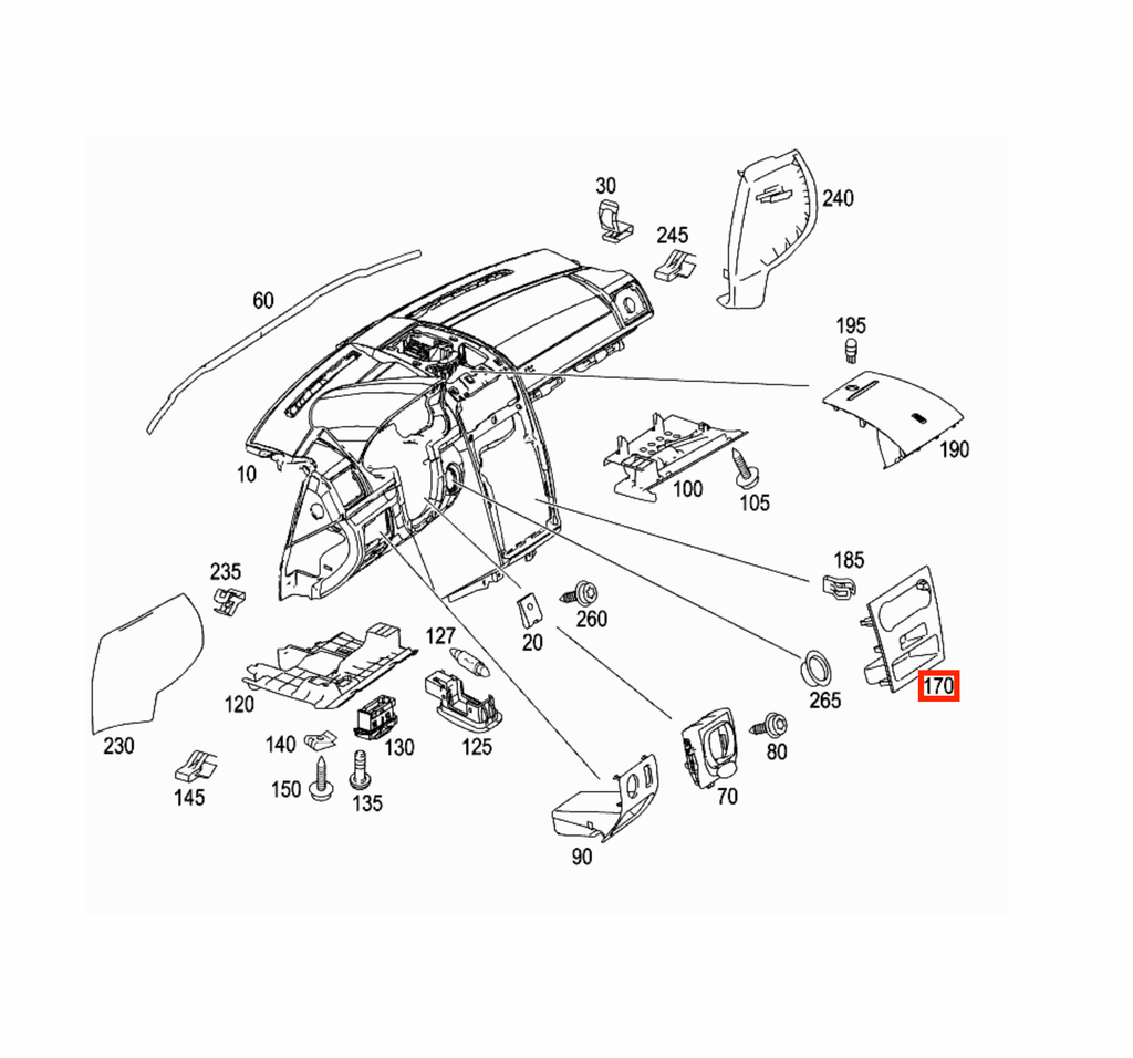 Mercedes-Benz W169 Center Console Frame Panel Black (A1696803239) — view 5