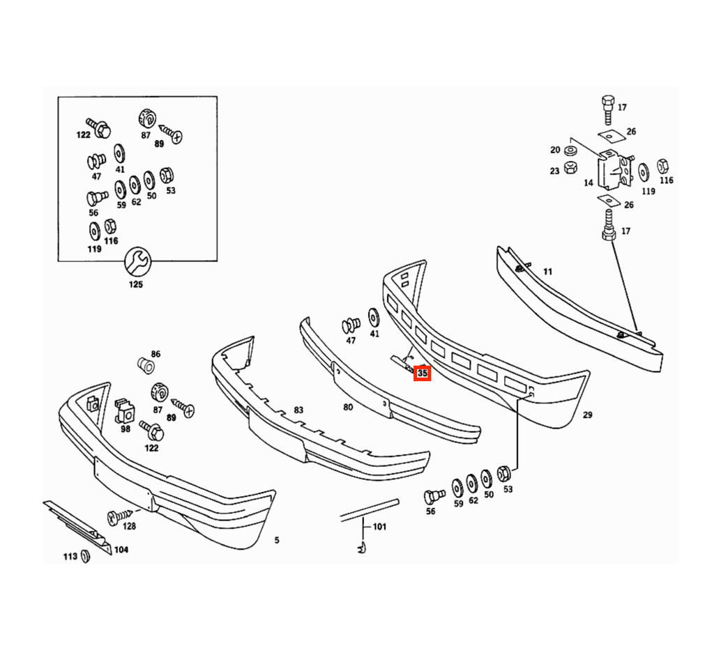 Mercedes-Benz W201 Front Bumper Tow Hook Cover Grille Primed (A2018800305) — view 5