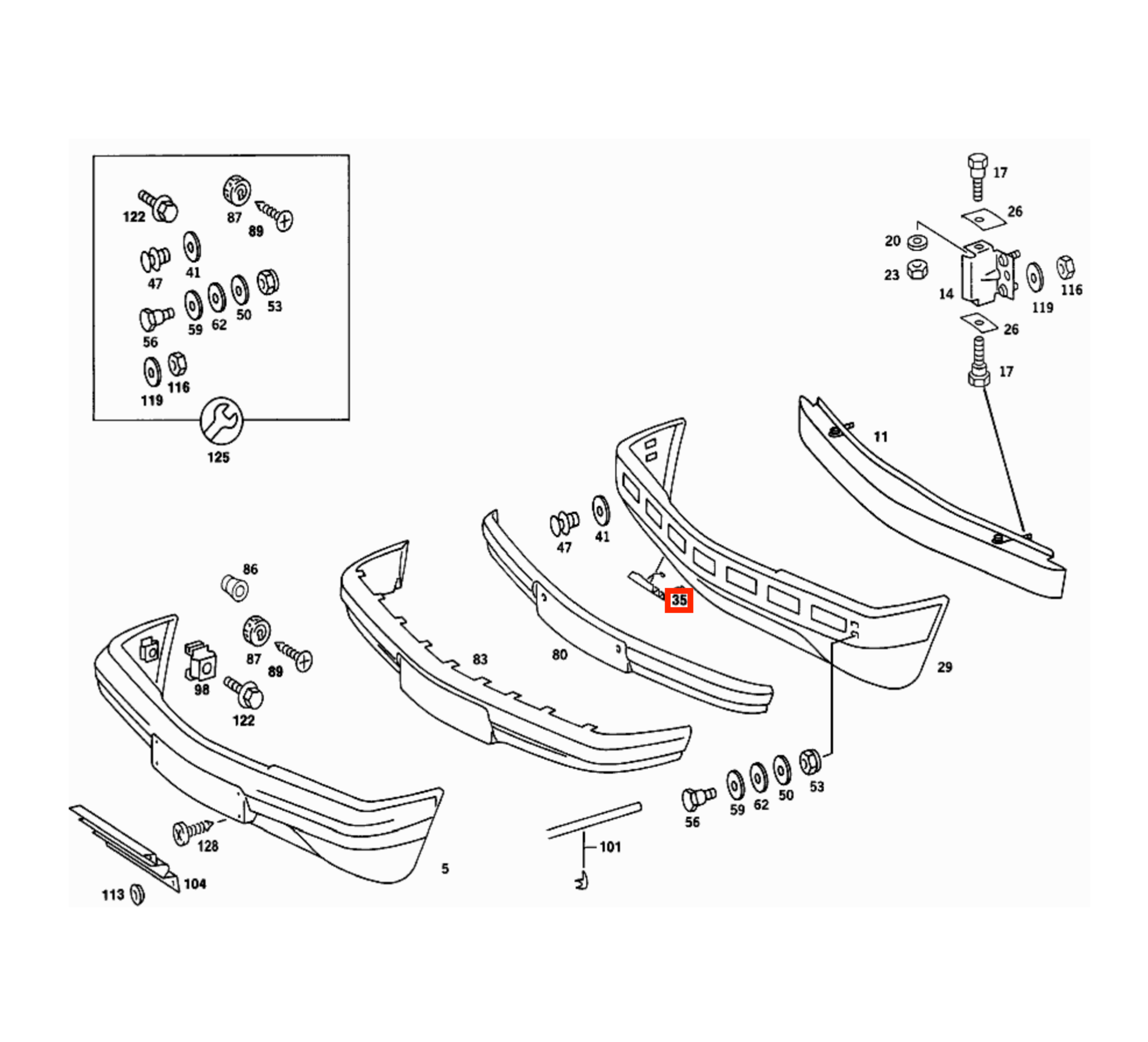 Mercedes-Benz W201 Front Bumper Tow Hook Cover Grille Primed (A2018800305) — view 5