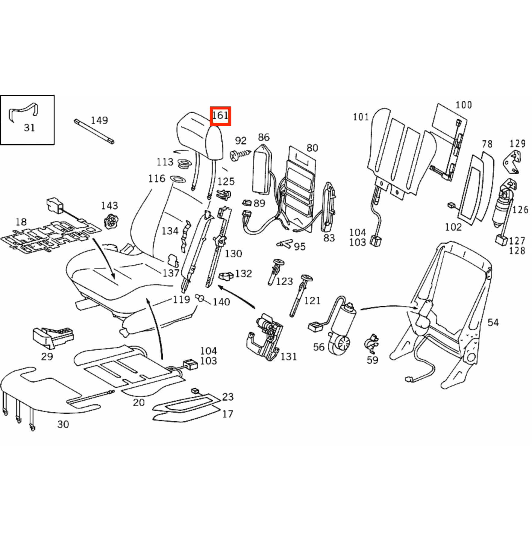 Mercedes-Benz W202 Front Seat Headrest Repair Frame Black 5013 0530 0001 (A2029707750) — view 5
