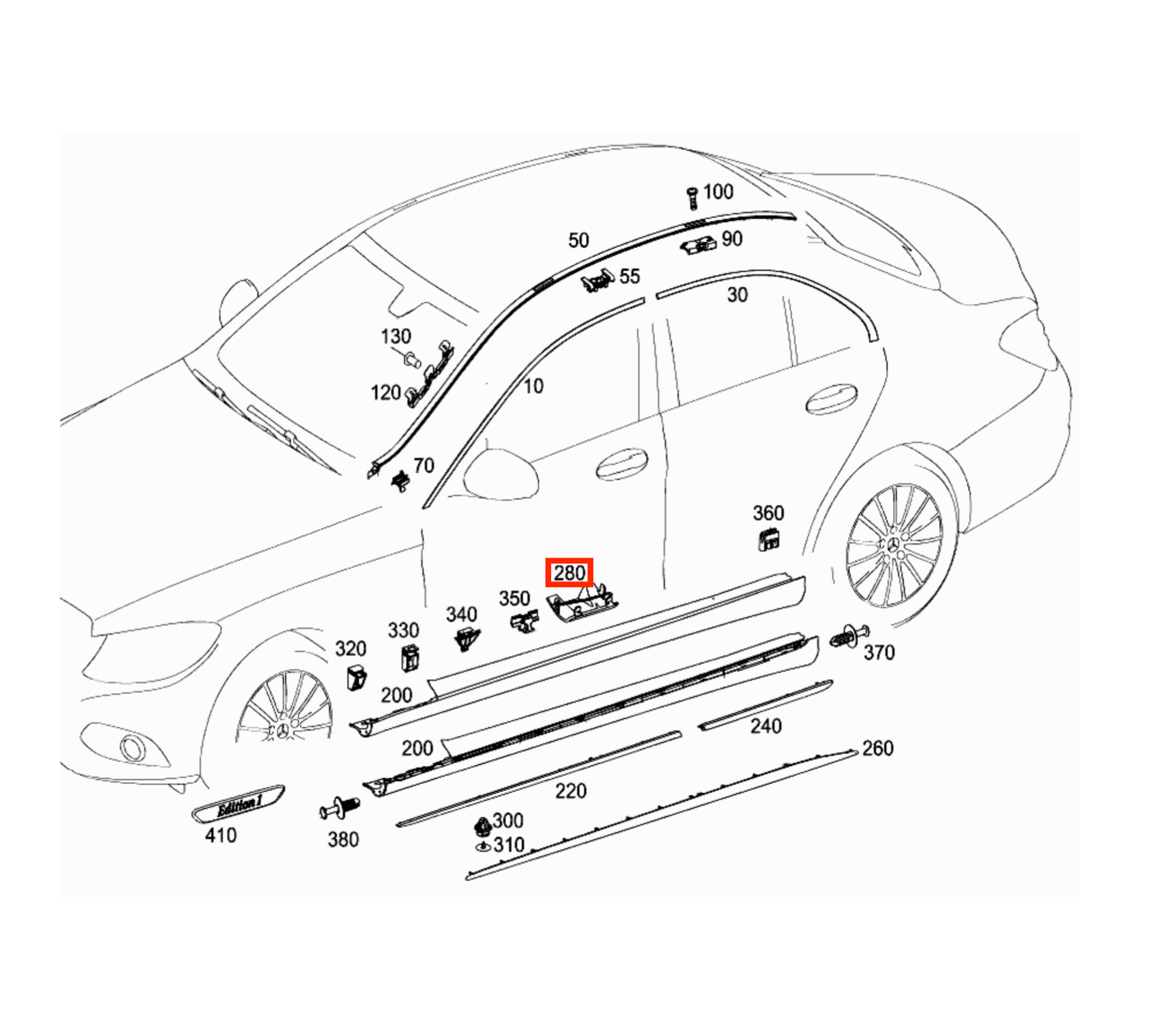 Mercedes-Benz W205 AMG Side Skirt Jacking Point Cover Cap Left or Right — view 5