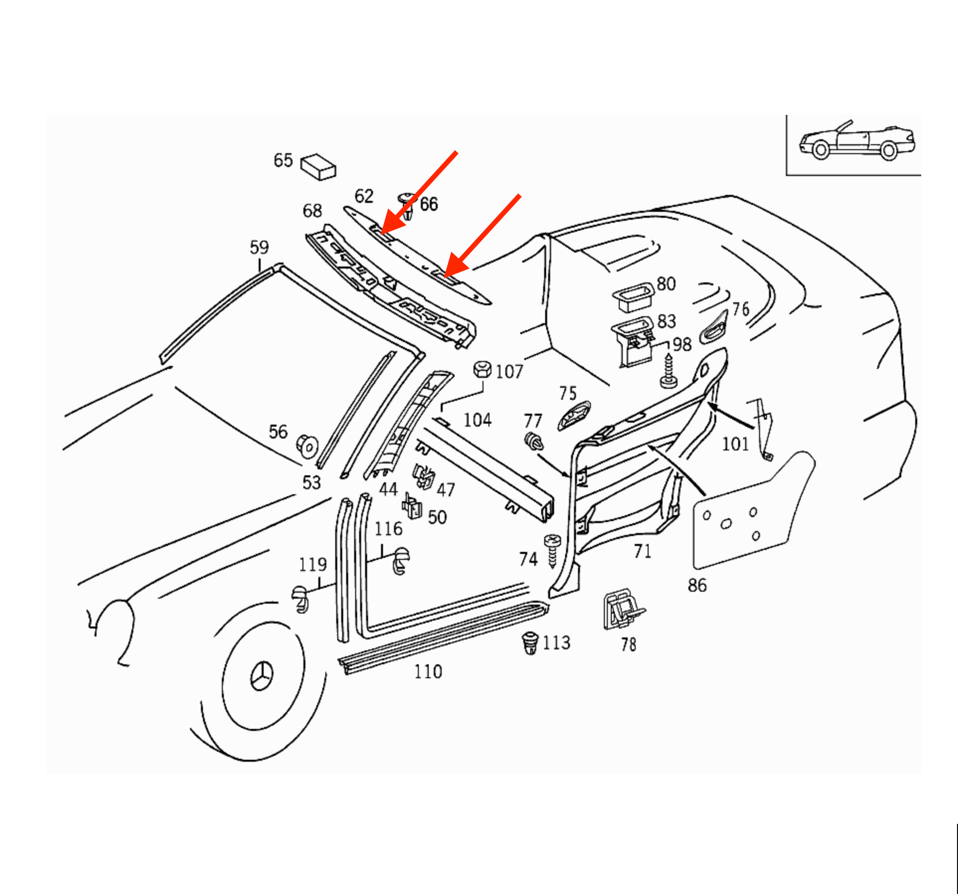 Mercedes-Benz W208 CLK Soft Top Lock Trim Black Left or Right — view 4