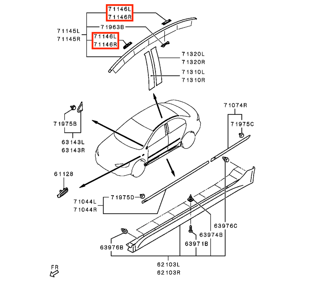 Mitsubishi Lancer X Roof Rack Mounts Cover Trim Set of 4 Black (7400A210 / 7400A157) — view 5