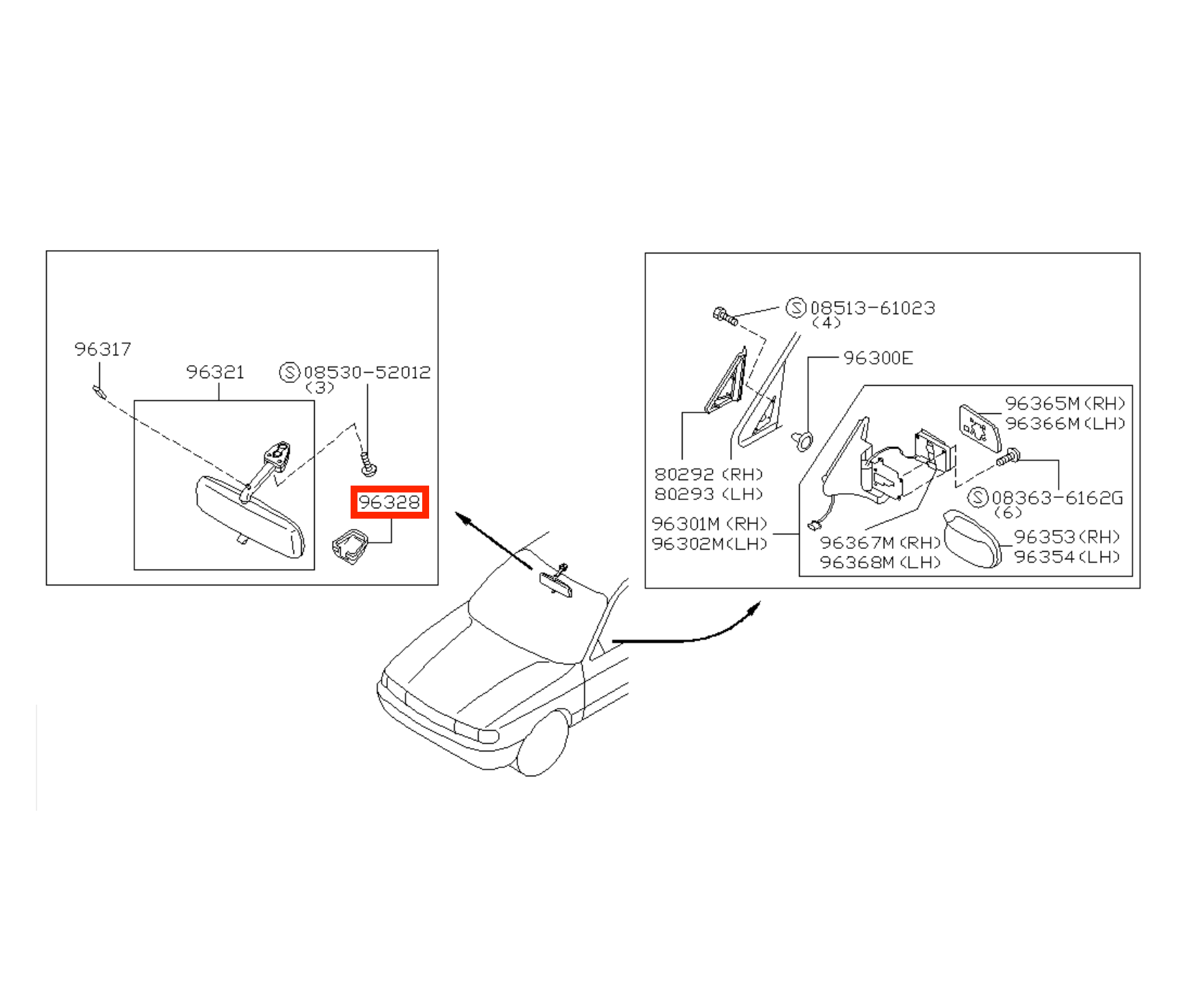 Nissan B13 100NX Rear View Mirror Cover Trim Black or Grey (9632962Y06) — view 5