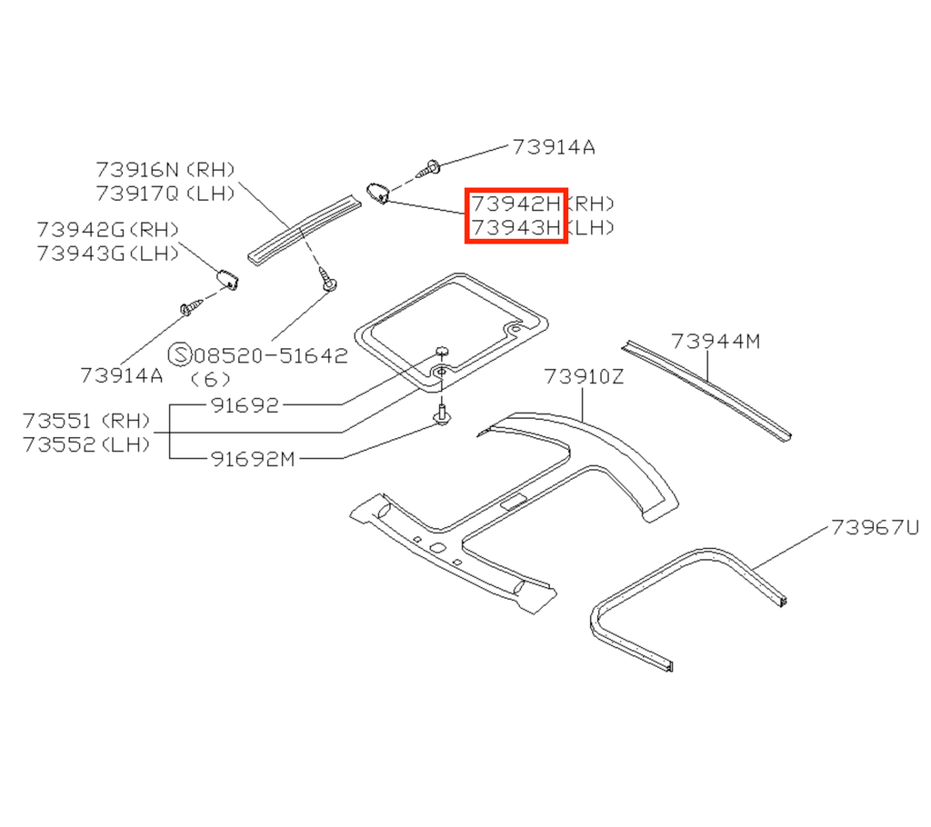 Nissan B13 100NX T-top Roof Rear Corner Trim Black or Grey (7395563Y03 / 7395463Y03) — view 5