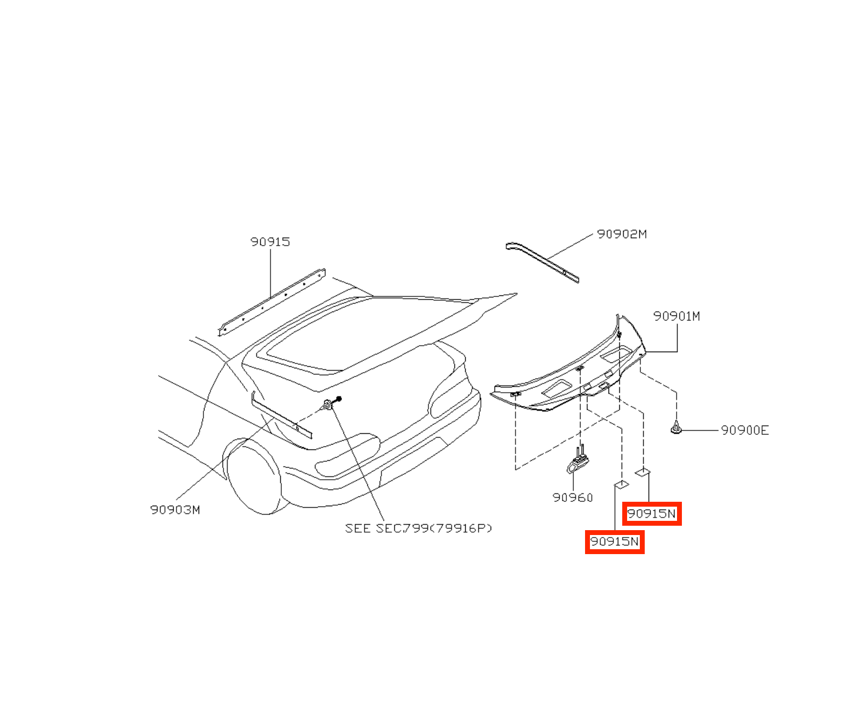 Nissan B13 100NX Trunk Door Panel Flap Cover Trim Black or Grey (9091561Y01) — view 5
