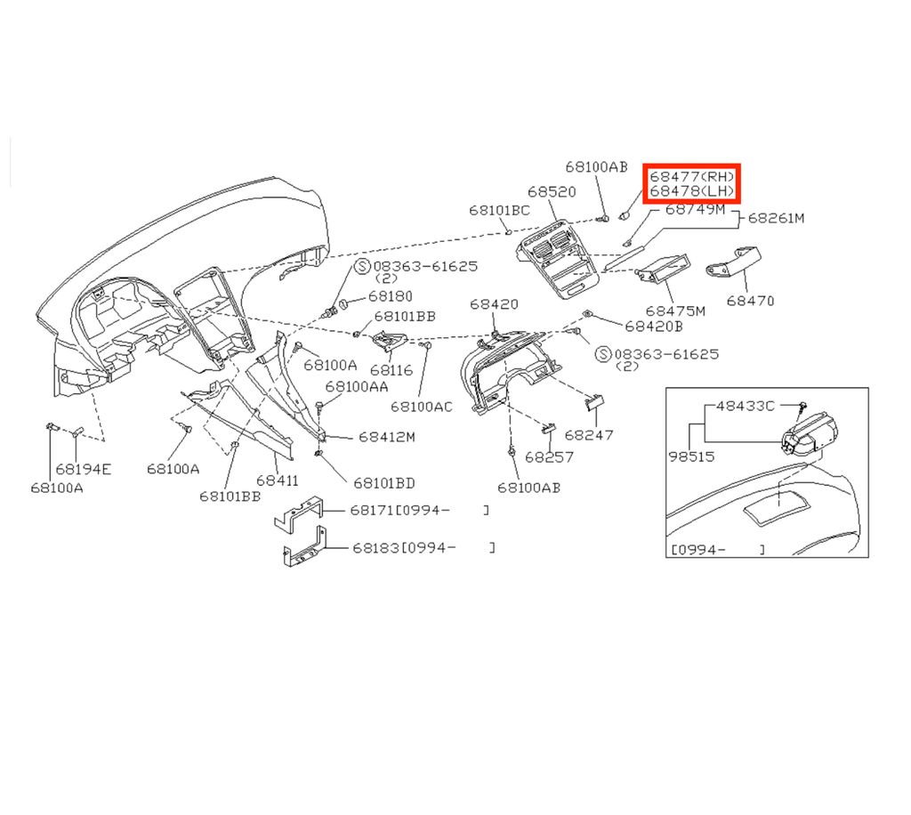 Nissan Z32 300ZX Center Console Radio Frame Screw Cover Cap Set of 2 Black Left or Right — view 5