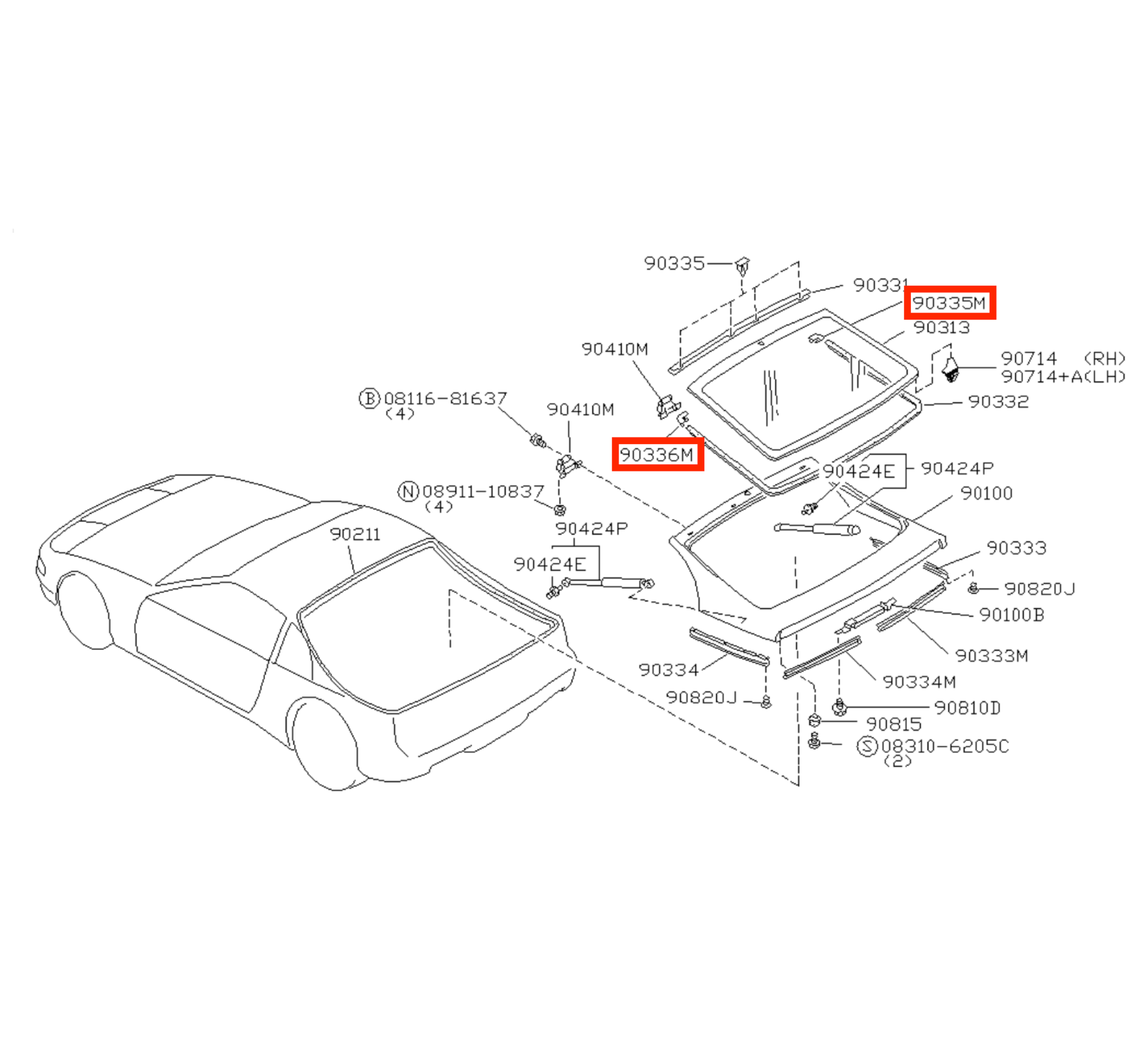 Nissan Z32 300ZX Trunk Window Corner Moulding Trim Black Left or Right — view 5