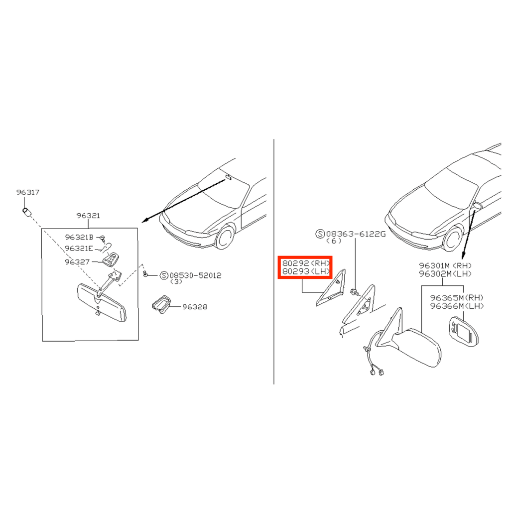 Nissan S14 200SX 240SX Silvia Inner Mirror Cover Trim Black Left or Right — view 4