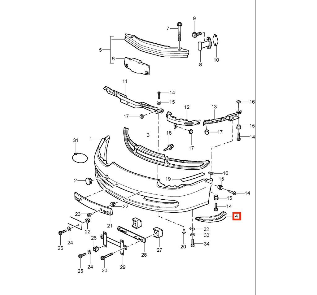 Porsche 911 996 Front Bumper Lower Trim Black Left or Right (99650552501 / 99650552601) — view 4