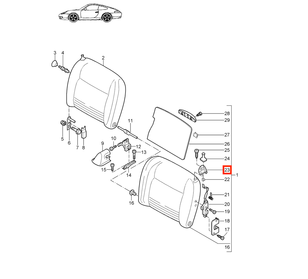 Porsche 911 997 Rear Bench Adjustment Release Handle Trim Black Left or Right — view 4