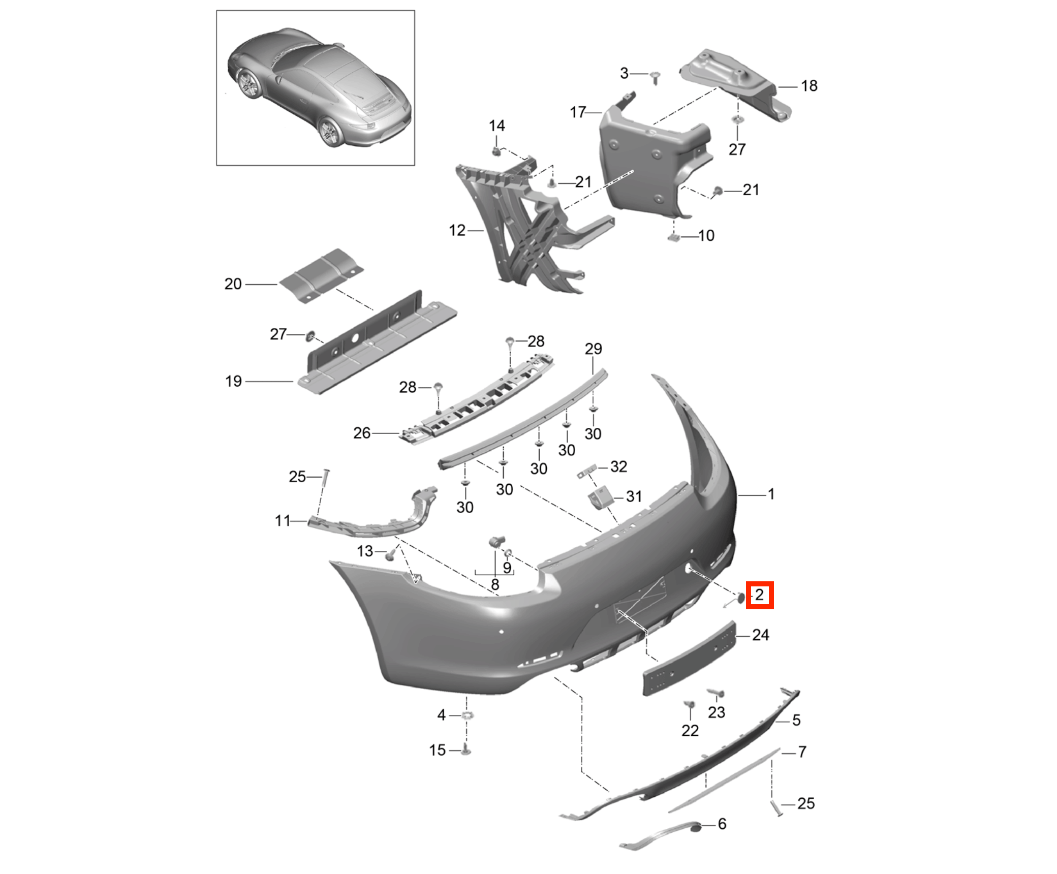 Porsche 911 Carrera 981 Boxter Cayman S Rear Bumper Tow Hook Cover Cap Primed — view 5