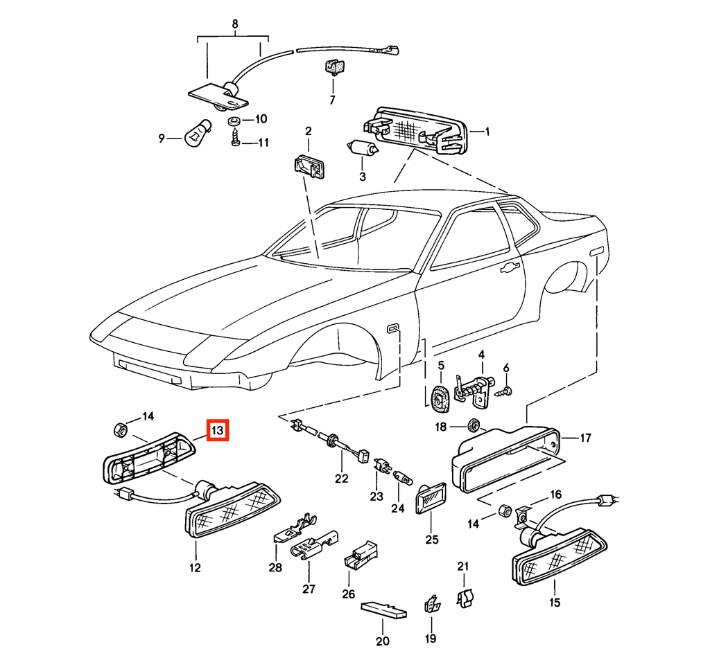 Porsche 944 Front Bumper Side Marker Light Bracket Black Left or Right — view 4