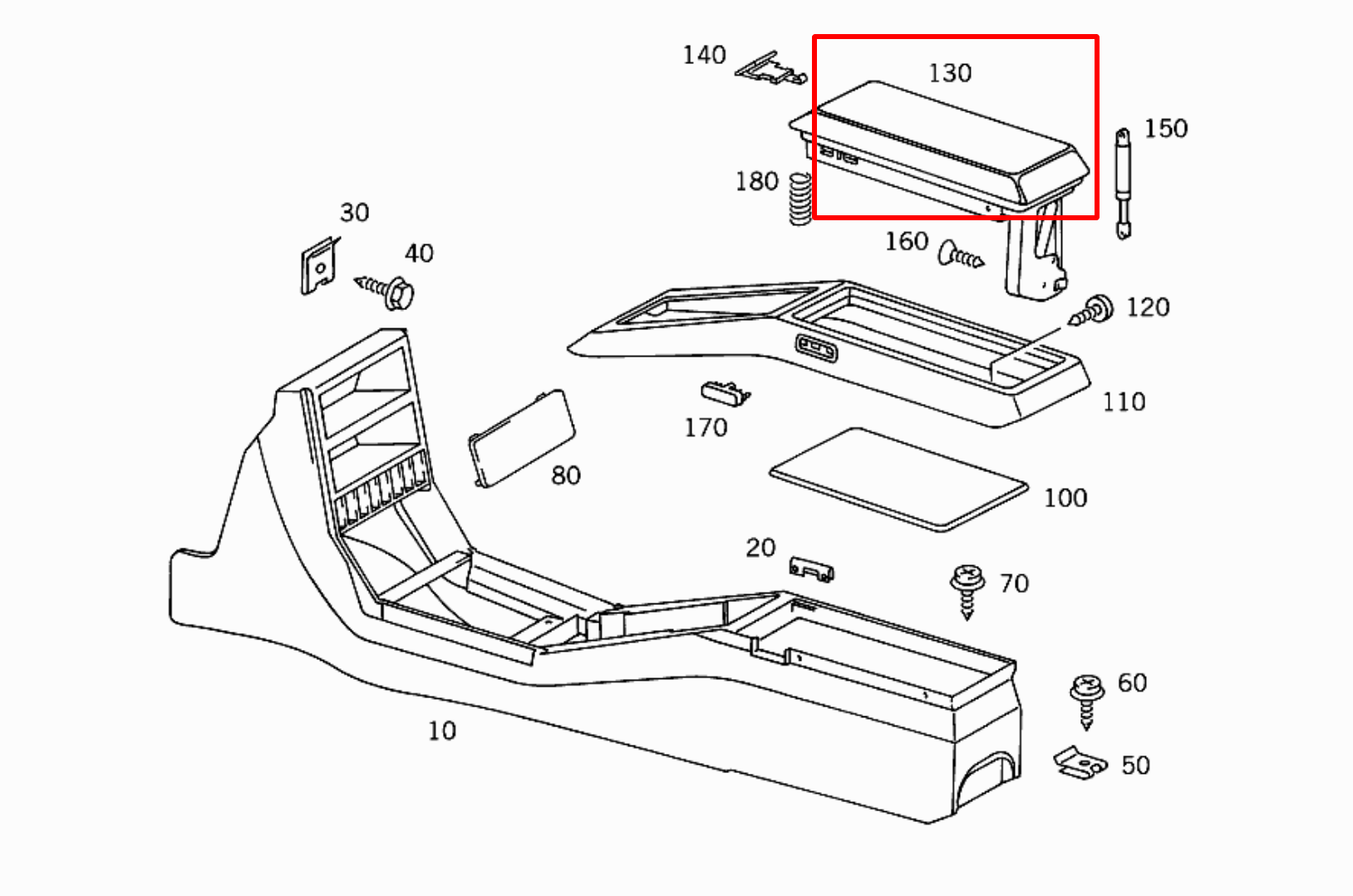 Mercedes-Benz R129 Armrest Mechanism Cover 1296802836 — view 6